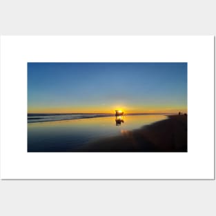 A silhouetted horse-drawn carriage on Parangtritis beach at sunset 4 Posters and Art